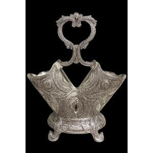 Vintage Silverplate Wedding Vase – Ornate Double Basket with Heart Handle